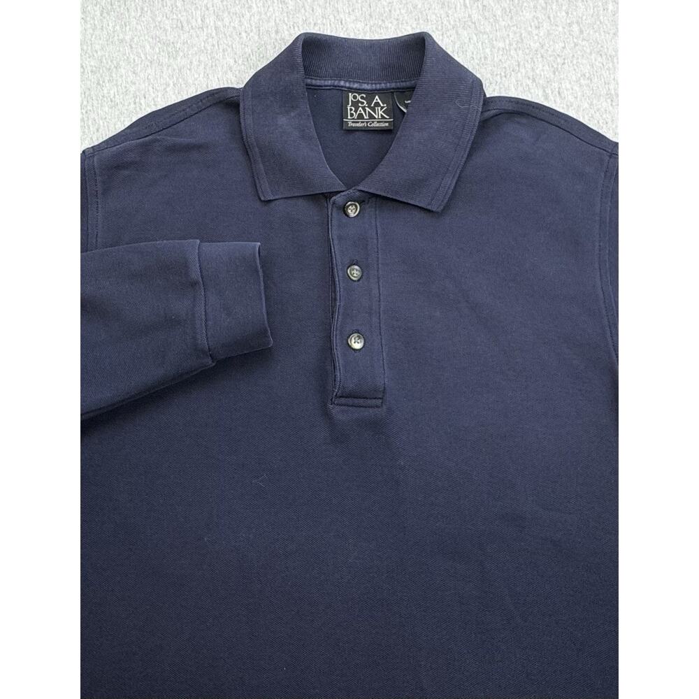 Jos A Bank Polo Shirt Mens Medium Navy Blue 100% Cotton Long Sleeve Tailored Fit